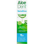 Aloe Dent 100ml Sensitive toothpaste box with aloe vera and fluoride for healthy teeth and gums.