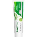 Aloe Dent Whitening Toothpaste 100ml tube with natural ingredients and mint flavor on a white background.