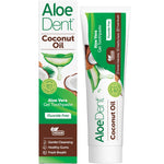 Aloe Dent coconut oil fluoride-free toothpaste 100ml tube and box featuring aloe vera and natural ingredients.