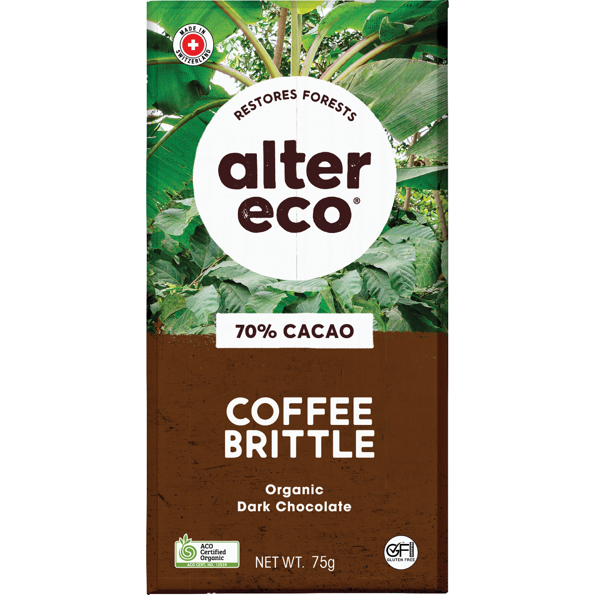Alter Eco Chocolate Bar Coffee Brittle 70% 75g (Pack of 12)