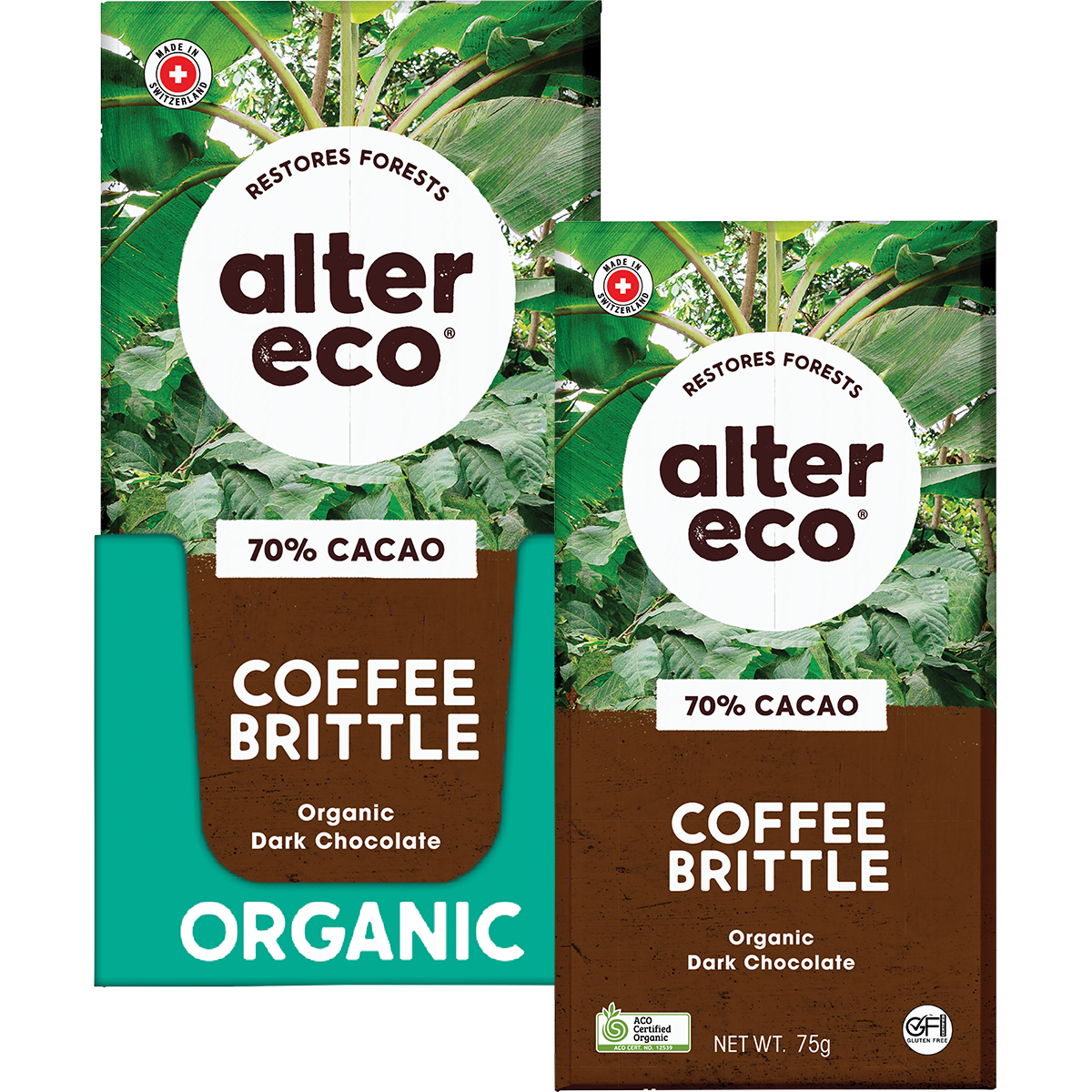 Alter Eco Chocolate Bar Coffee Brittle 70% 75g (Pack of 12)