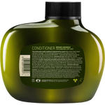 Rear view of a 340ml bottle of Antipodes Fig + Feijoa conditioner showing the label with ingredients and usage directions.