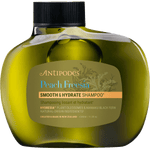 340ml bottle of Antipodes Peach Freesia Smooth and Hydrate Shampoo featuring a brown bottle and minimalist label.
