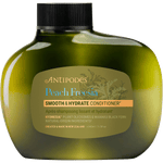 Antipodes Peach Freesia Smooth and Hydrate Conditioner in a 340ml white pump bottle on a white background.