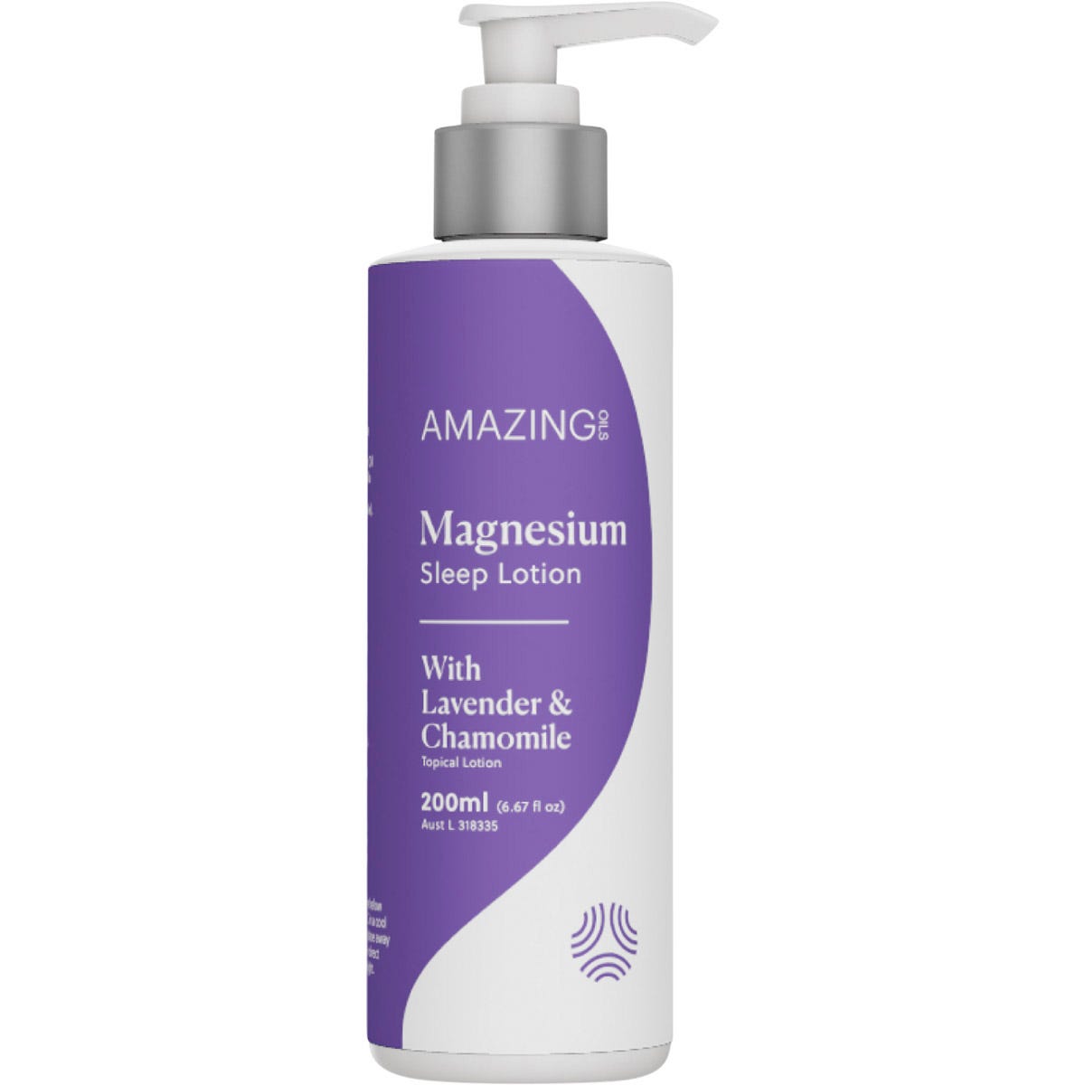 200ml bottle of Amazing Oils Magnesium Sleep Lotion with Lavender and Chamomile on a white background.
