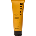 Yellow tube of ACURE Brightening Facial Scrub, 118ml, with sea kelp and French green clay on a white background.