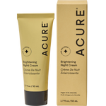 50ml tube and box of ACURE Brightening Night Cream with yellow and white branding on a white background.