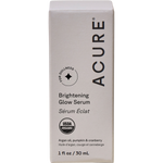 Yellow and white box of ACURE Brightening Glowing Serum with argan, pumpkin, and cranberry oils.