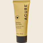 Acure Seriously Soothing Day Cream 50ml tube with blue tansy and chamomile illustrations on a white background.