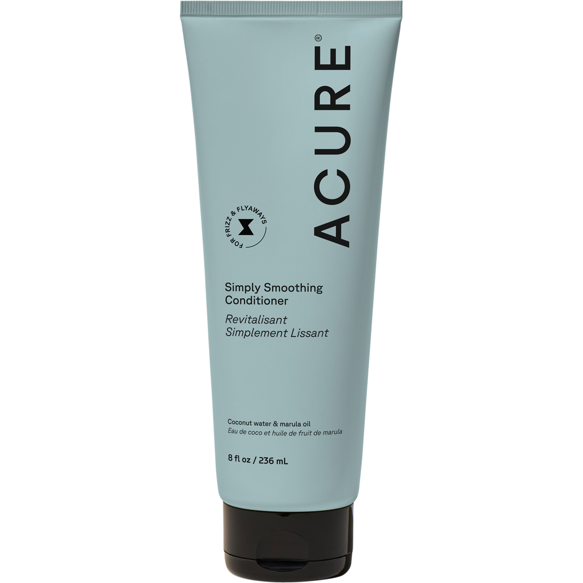Acure Simply Smoothing Conditioner Coconut 236.5ml in a muted blue tube.
