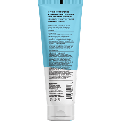 Back of ACURE Vivacious Volume Shampoo bottle showing ingredients and directions on a white background.