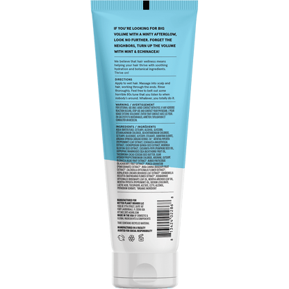 Back of Acure Vivacious Volume Conditioner 236.5ml bottle with ingredients and usage instructions.