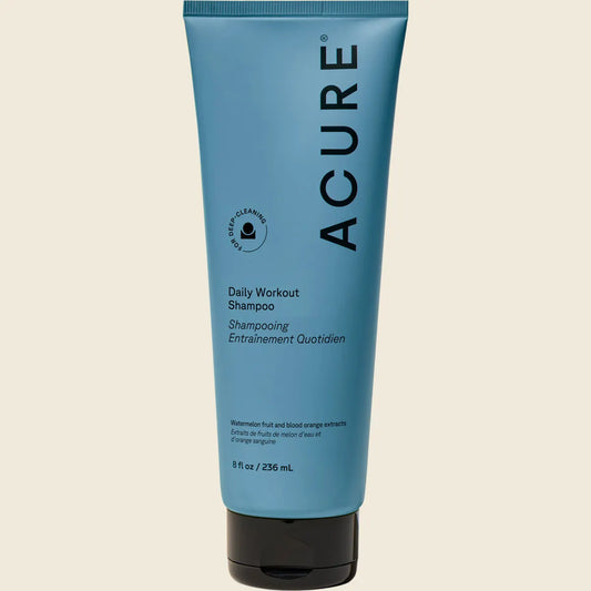 236ml tube of ACURE Daily Workout Watermelon & Blood Orange Shampoo with botanical illustrations on a white background.