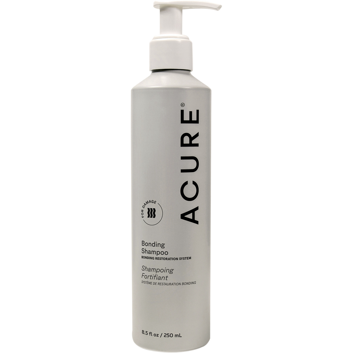 250ml purple aluminum bottle of ACURE Bonding Shampoo with white text on a clean, modern label.