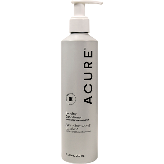 250ml tube of ACURE Bonding Conditioner with cocoa butter and chia seed for hair restoration on a white background.