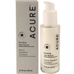 White 50ml pump bottle of ACURE Bonding Hair Serum next to its matching gold and white product box.