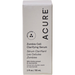Green and white box of ACURE Zombie Cell Clarifying Serum with plant-focused icons and product benefits.
