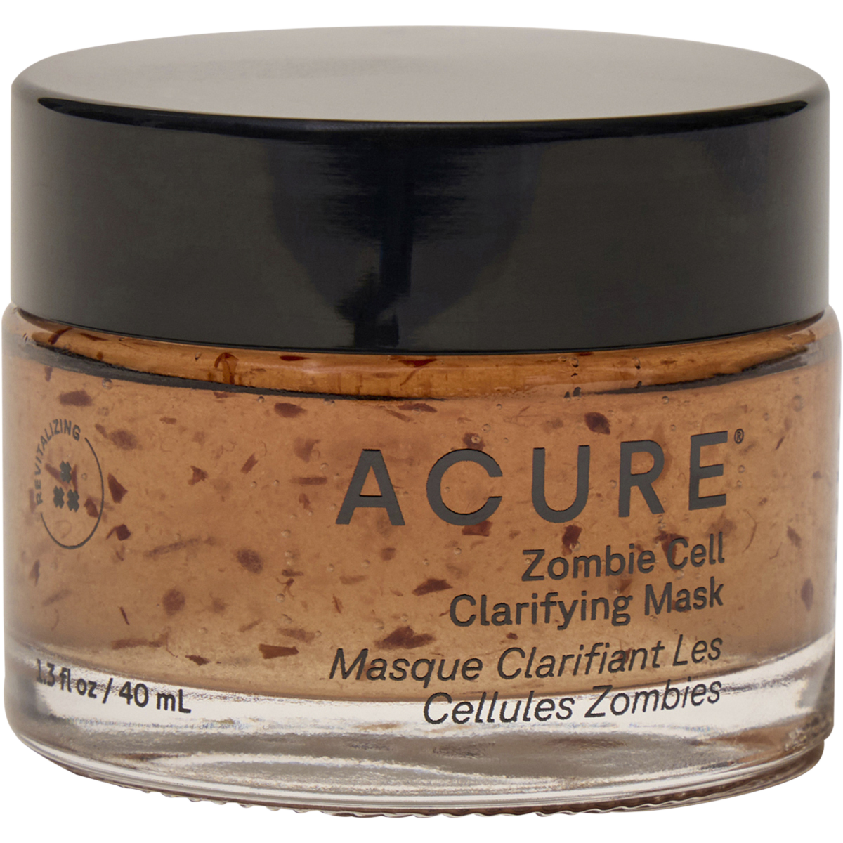 ACURE Zombie Cell Clarifying Mask 40ml glass jar with a black lid on a white background.