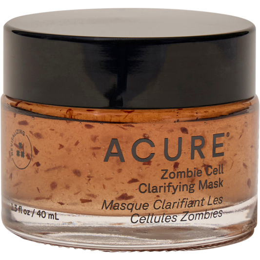 ACURE Zombie Cell Clarifying Mask 40ml glass jar with a black lid on a white background.