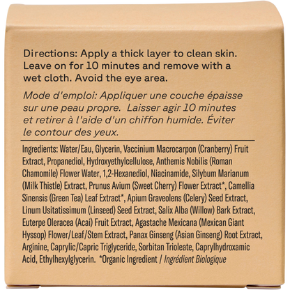 Back of the ACURE Zombie Cell Clarifying Mask box showing directions, ingredients, and clinical results.