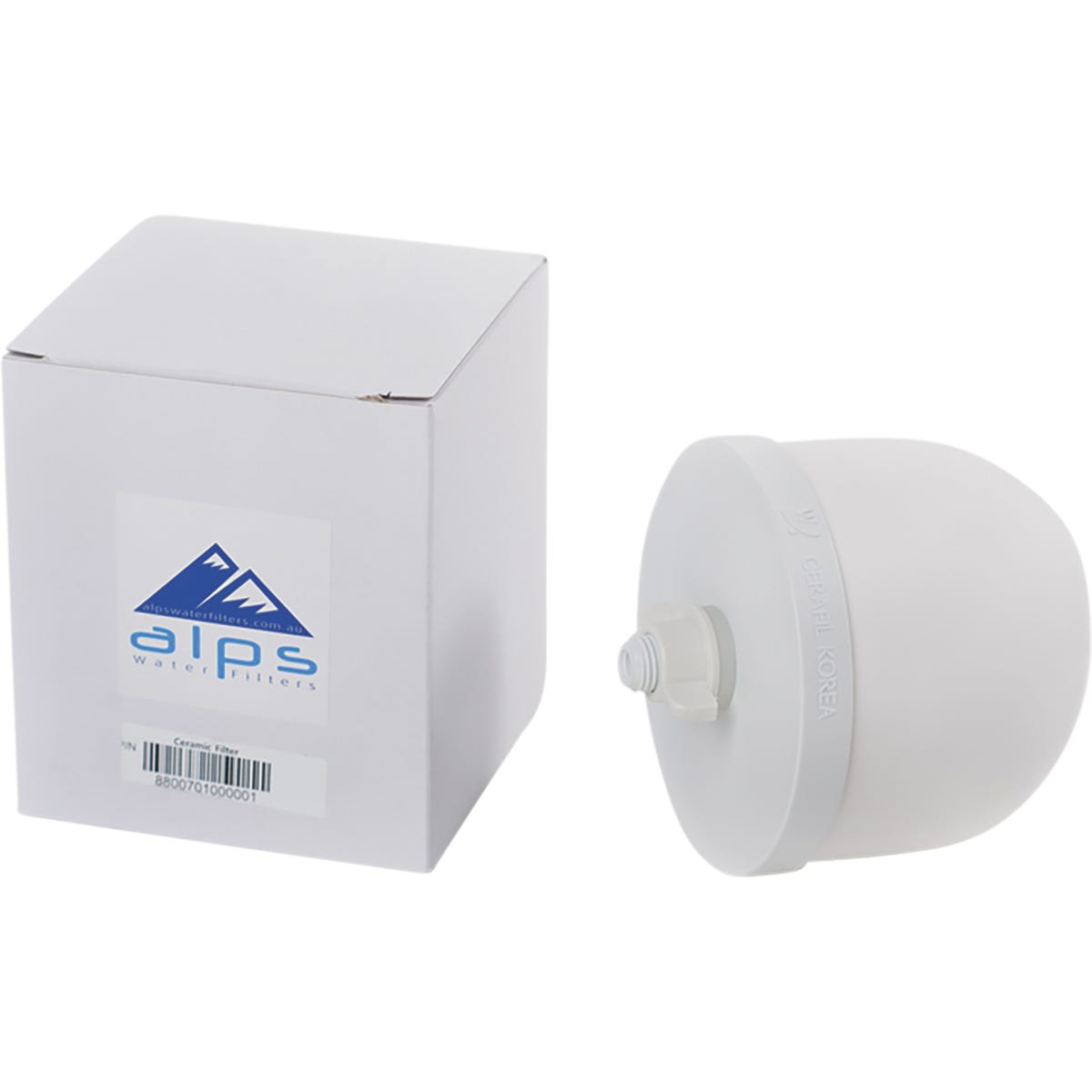 White Alps replacement ceramic dome water filter with nano silver particles for water purification.