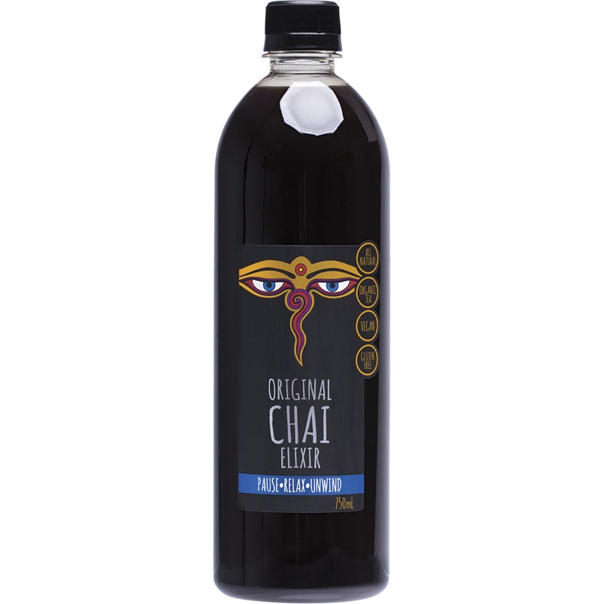 750ml bottle of Alchemy Original Chai Elixir, a natural organic concentrate for hot or iced lattes.