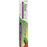100ml tube of Aloe Dent Fluoride Free Sensitive toothpaste in white and green packaging on a white background.