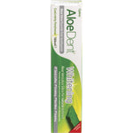 Aloe Dent 100ml fluoride-free whitening toothpaste tube on a white background with aloe and tea tree oil icons.