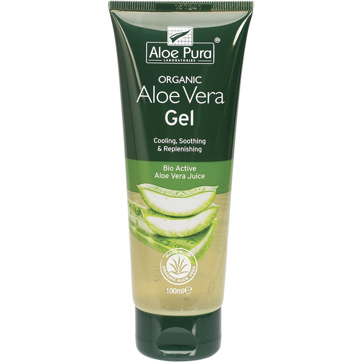 100ml tube of Aloe Pura Organic Aloe Vera Gel with a flip-top cap on a white background.