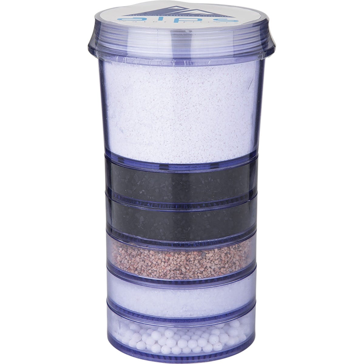 Alps 6-stage replacement water filter cartridge showing multi-layered filtration media in a clear and white casing.