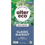 Box of 12 Alter Eco 80g Organic Dark Classic Blackout chocolate bars in a black and gold display box.