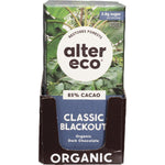 80g bar of Alter Eco Organic Dark Classic Blackout chocolate in a black and gold wrapper on a white background.