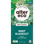 12-pack of Alter Eco Organic Dark Mint Blackout chocolate bars, 75g each, featuring 90% cacao and peppermint.