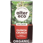 80g bar of Alter Eco Organic Dark Quinoa Crunch chocolate with a red and brown label on a white background.