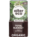 75g Alter Eco Organic Dark Total Blackout chocolate bar in a black and gold wrapper on a white background.