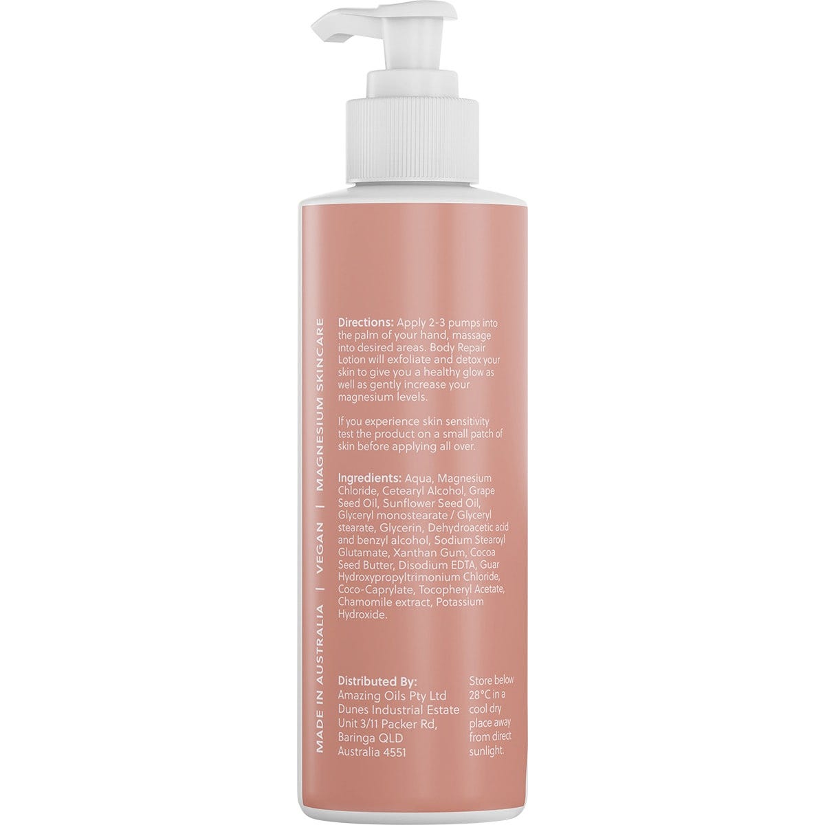 Side view of Amazing Oils Magnesium Body Lotion Body Repair 200ml bottle.