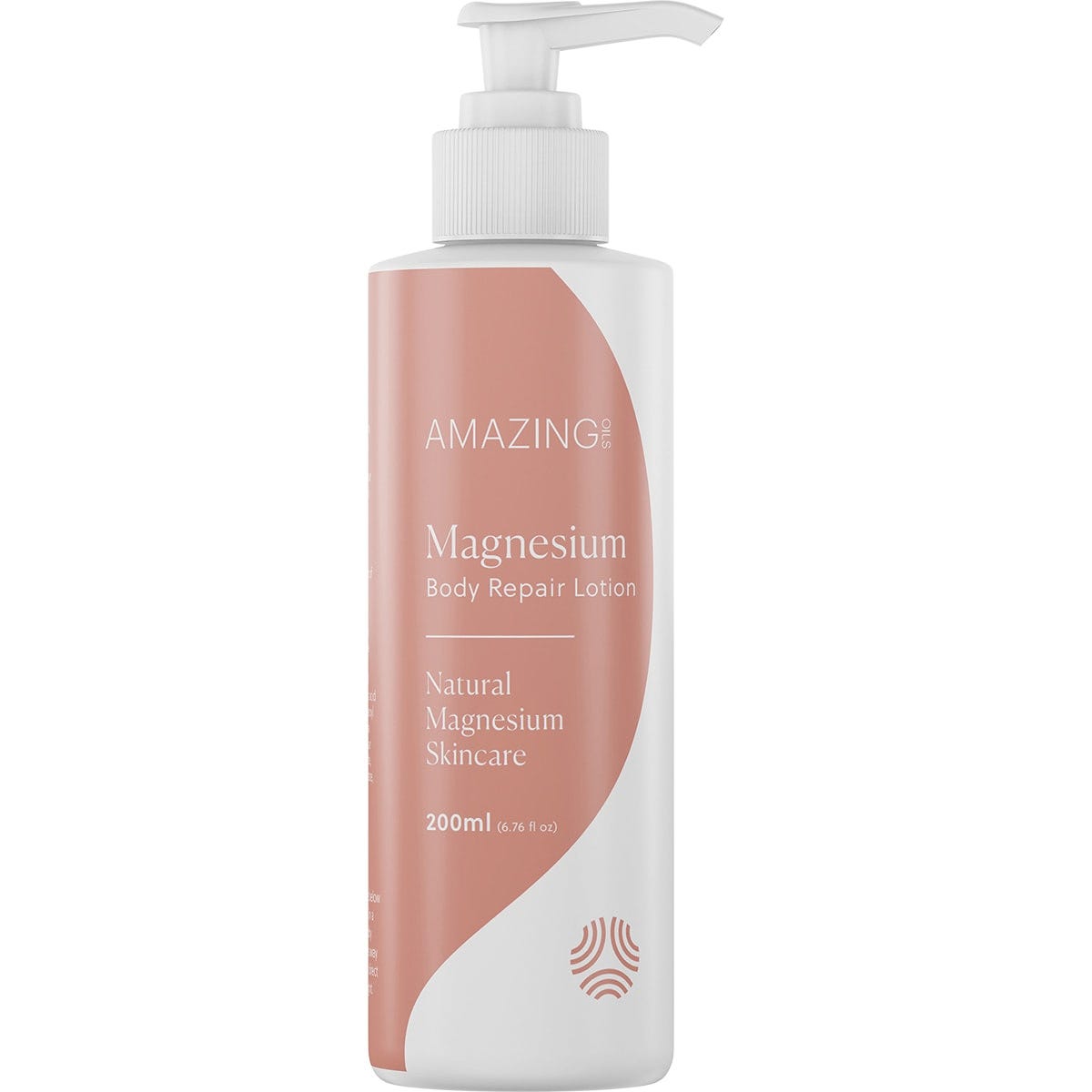 200ml bottle of Amazing Oils Magnesium Body Lotion Body Repair with a pump dispenser on a white background.