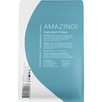 Back of Amazing Oils Magnesium Daily Bath Flakes 800g bag with ingredients and directions on a white background.