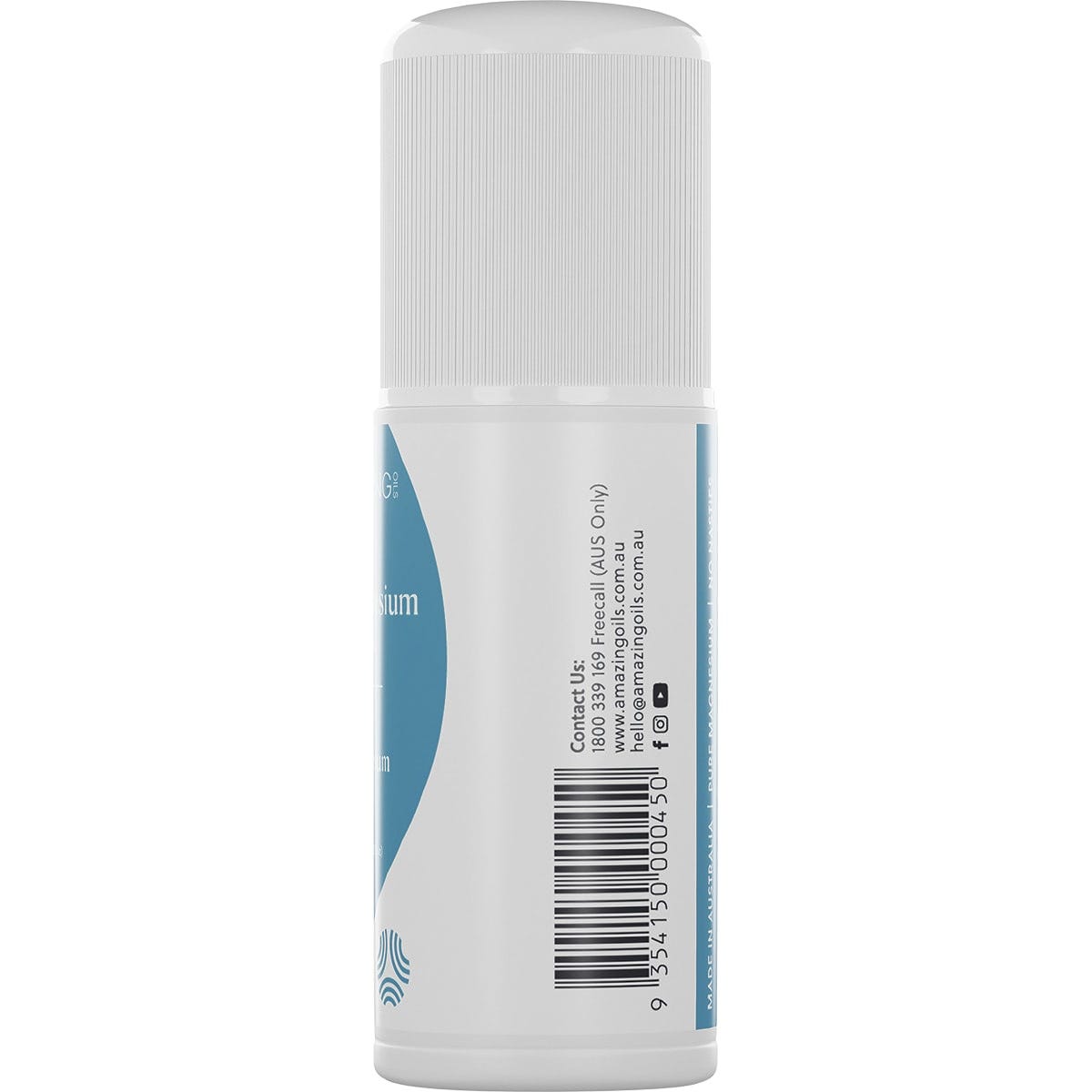 60ml bottle of Amazing Oils Magnesium Daily Gel roll-on with a white cap and blue and gold label on a white background.