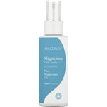 125ml bottle of Amazing Oils Magnesium Daily Spray with a clear cap and a blue and white label on a white background.