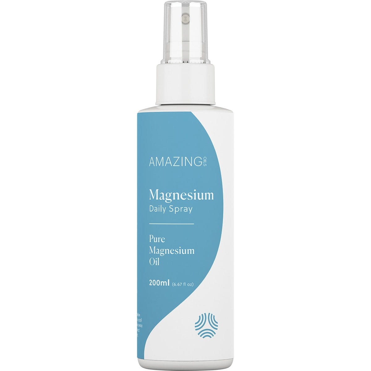 Amazing Oils 200ml Magnesium Daily Spray bottle with a white and teal label on a white background.