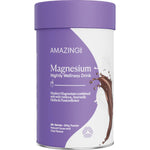 Amazing Oils Nightly Magnesium Wellness Drink 200g tub in cacao and chai flavor on a white background.