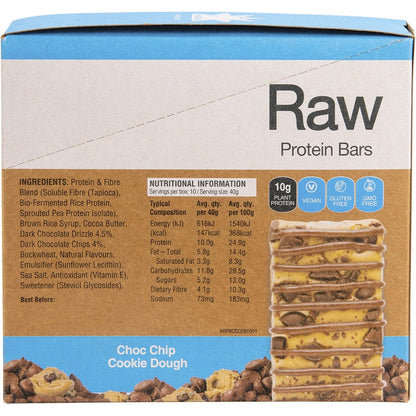 Amazonia Raw Protein Bar Choc Chip Cookie Dough 40g (Pack of 10) Payless 4 Organics