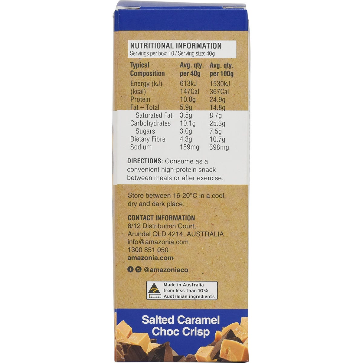 Amazonia Raw Protein Bar Salted Caramel Choc Crisp 40g (Pack of 10) Payless 4 Organics