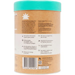 Amazonia Raw Protein Collagen Plus Vanilla Maple 750g tub with botanical designs on a white background.