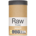 500g tub of Amazonia Raw Protein Isolate Vanilla with botanical illustrations on a white background.