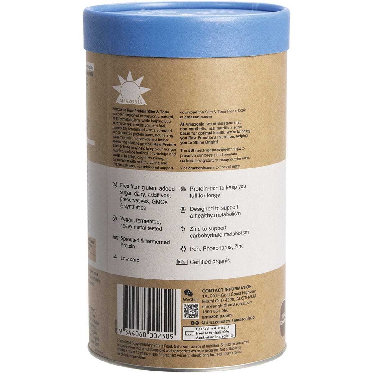 Amazonia Raw Protein Slim and Tone Triple Chocolate 1kg tub on a white background.