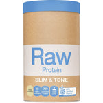 1kg tub of Amazonia Raw Protein Slim and Tone in Vanilla Cinnamon flavor on a white background.