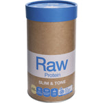 500g tub of Amazonia Raw Protein Slim and Tone in Vanilla Cinnamon flavor with a botanical-themed label.