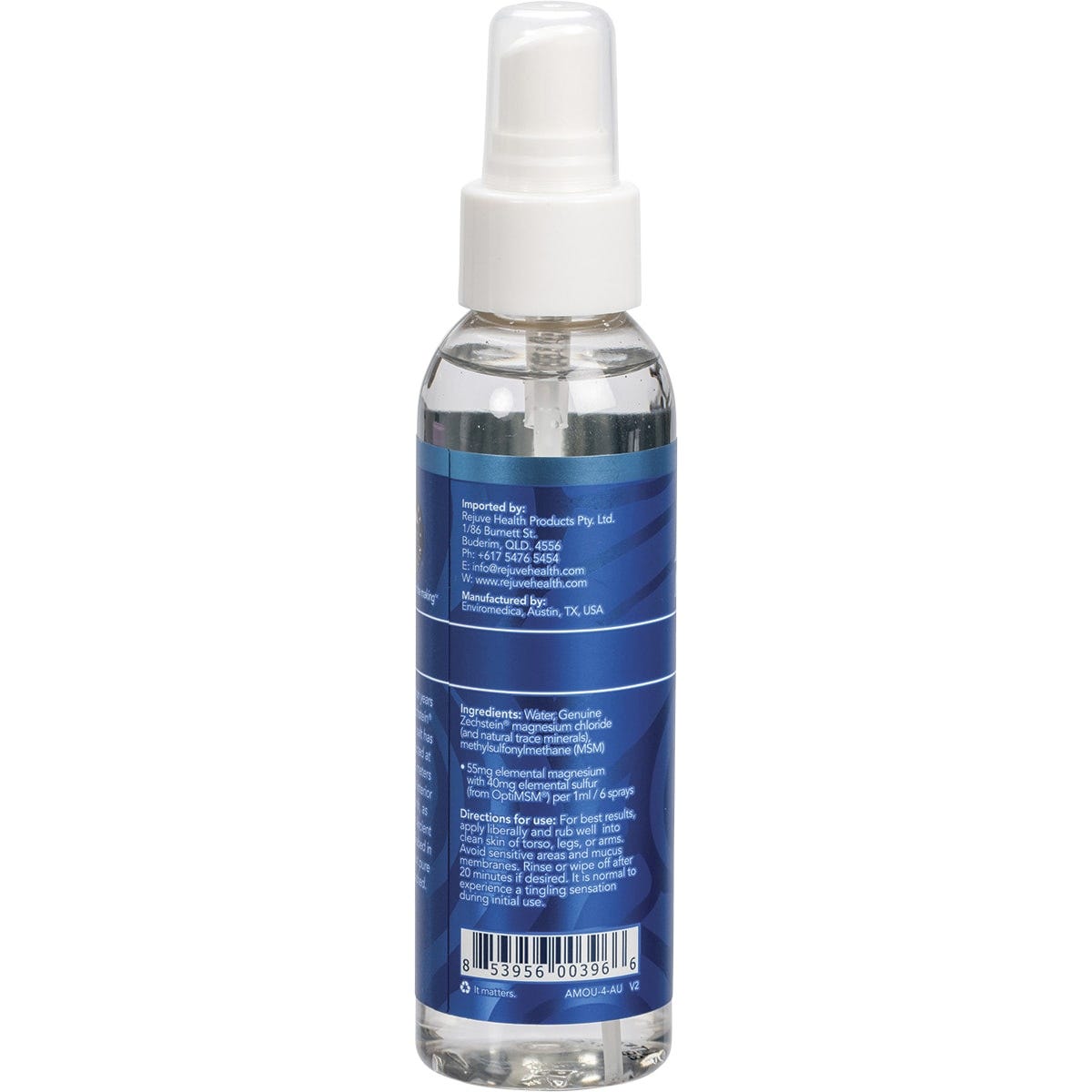 118ml bottle of Ancient Minerals Magnesium Oil Ultra with MSM and a white spray nozzle on a white background.